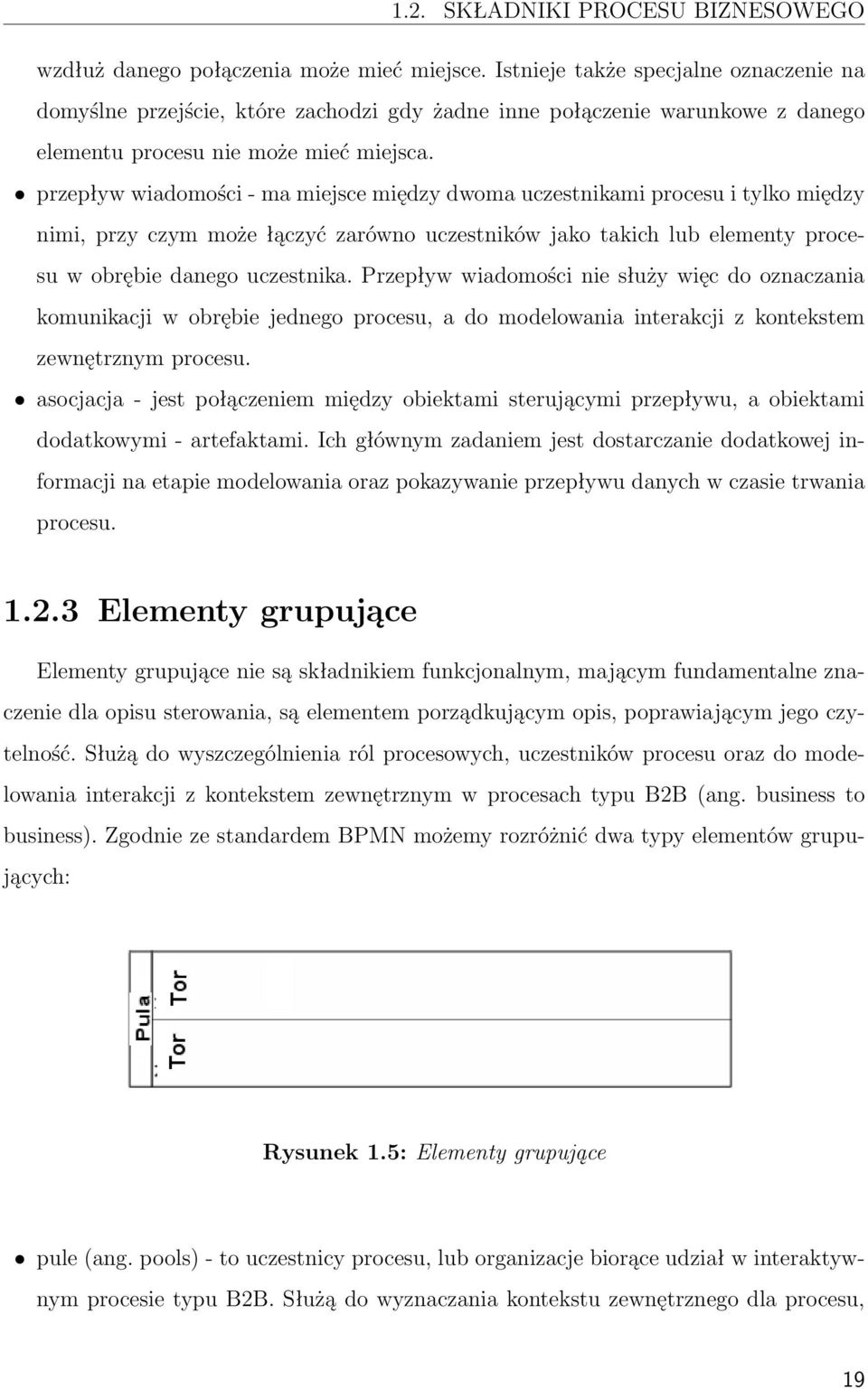 przepływ wiadomości - ma miejsce między dwoma uczestnikami procesu i tylko między nimi, przy czym może łączyć zarówno uczestników jako takich lub elementy procesu w obrębie danego uczestnika.