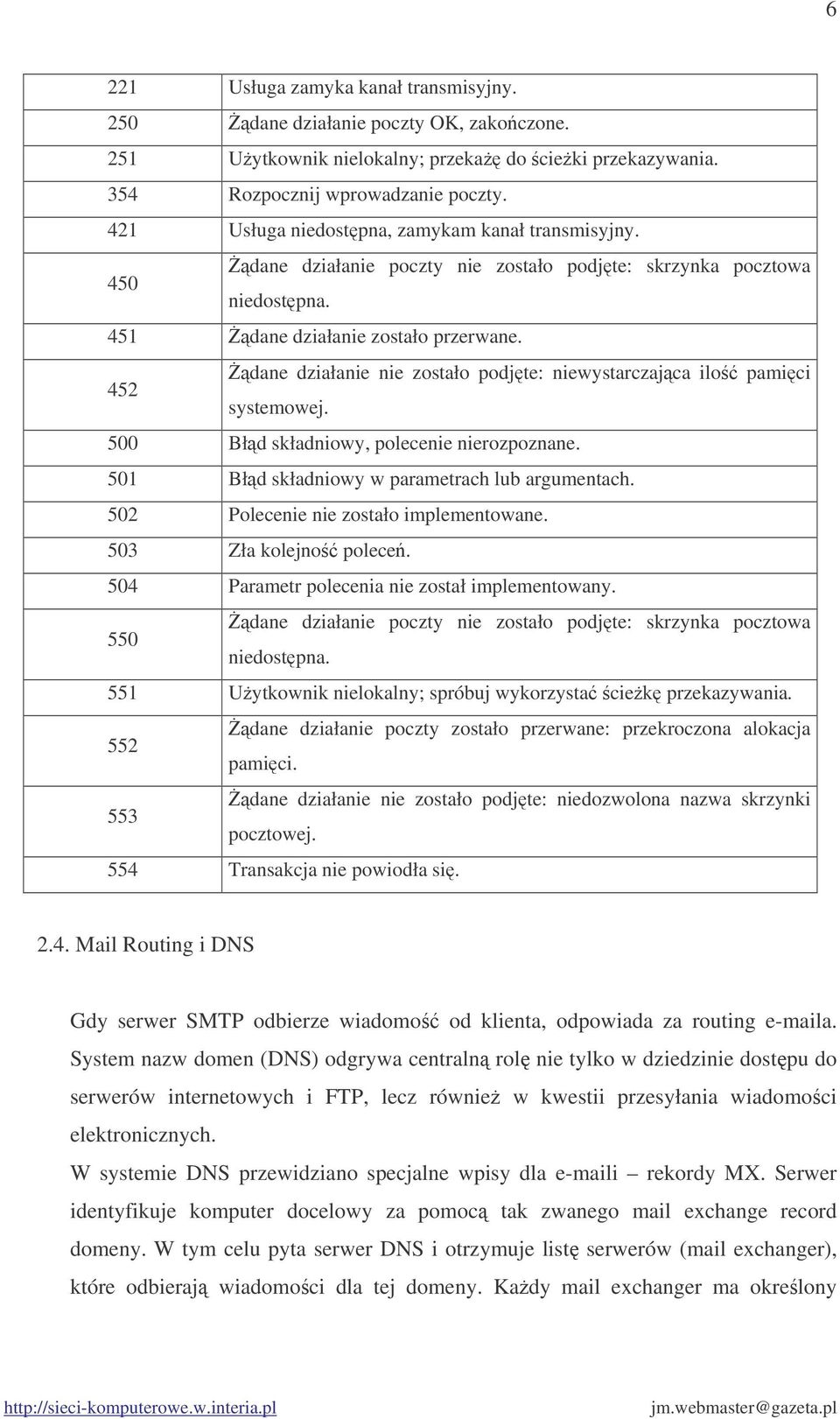 452 dane działanie nie zostało podjte: niewystarczajca ilo pamici systemowej. 500 Błd składniowy, polecenie nierozpoznane. 501 Błd składniowy w parametrach lub argumentach.