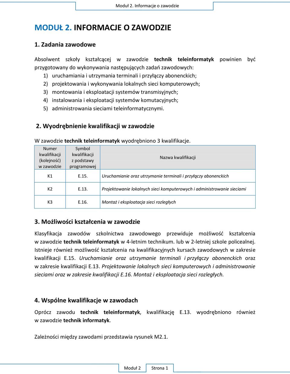 przyłączy abonenckich; 2) projektowania i wykonywania lokalnych sieci komputerowych; 3) montowania i eksploatacji systemów transmisyjnych; 4) instalowania i eksploatacji systemów komutacyjnych; 5)