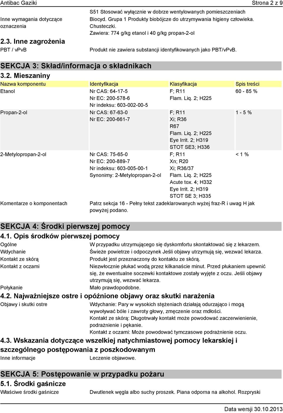 SEKCJA 3: Skład/informacja o składnikach 3.2.