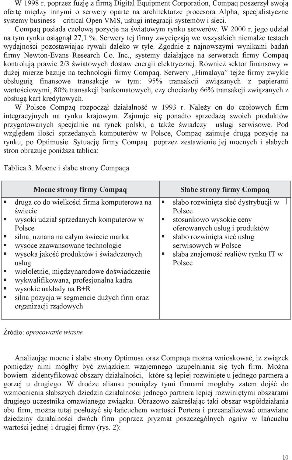 usługi integracji systemów i sieci. Compaq posiada czołow pozycje na wiatowym rynku serwerów. W 2000 r. jego udział na tym rynku osignł 27,1 %.