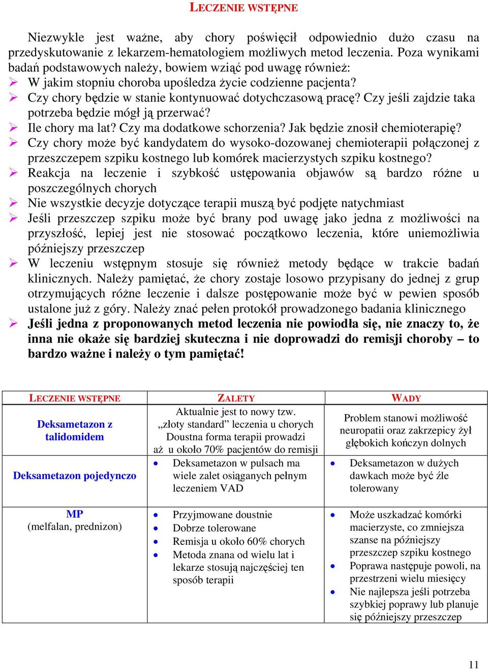 Czy jeśli zajdzie taka potrzeba będzie mógł ją przerwać? Ile chory ma lat? Czy ma dodatkowe schorzenia? Jak będzie znosił chemioterapię?