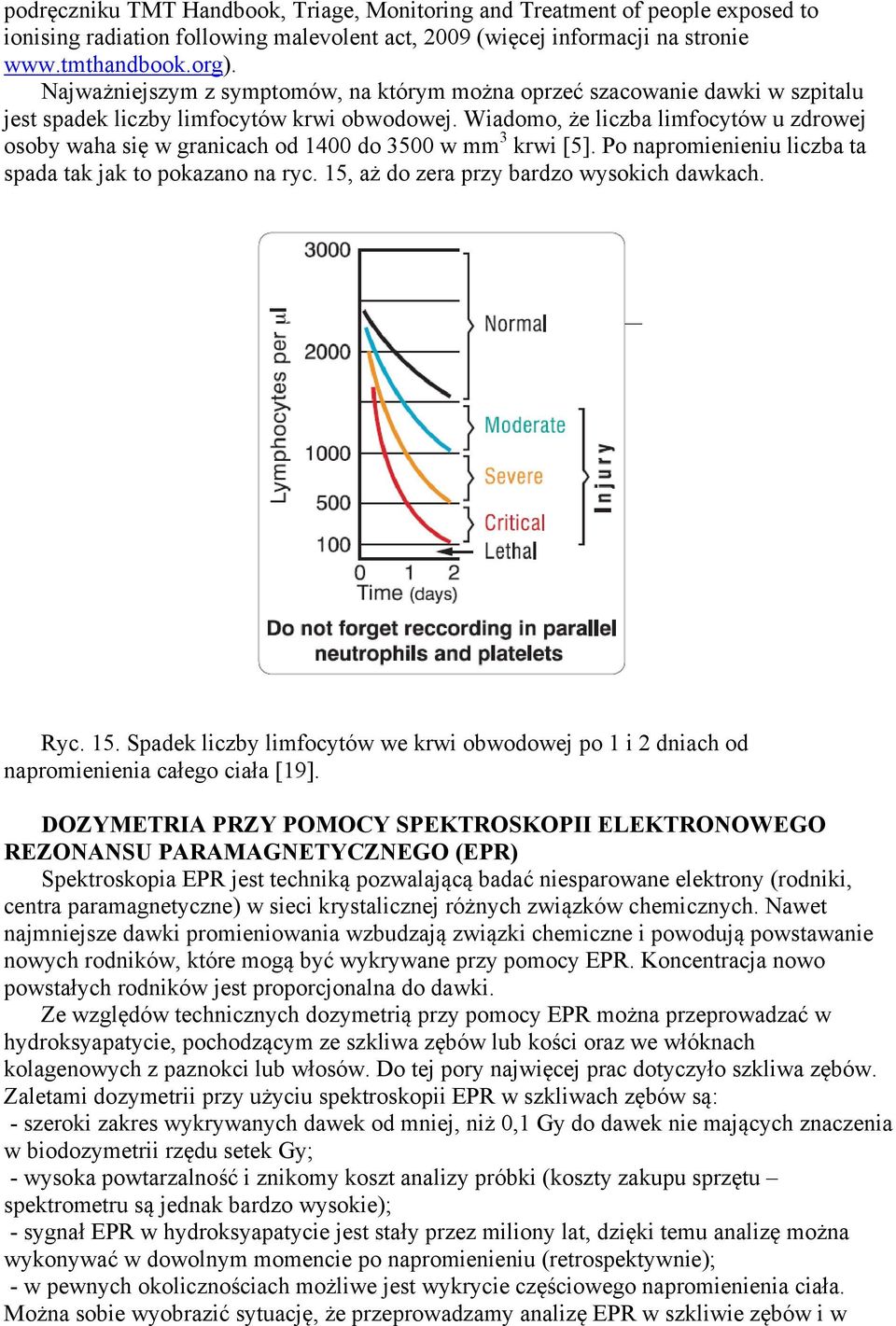 Wiadomo, że liczba limfocytów u zdrowej osoby waha się w granicach od 1400 do 3500 w mm 3 krwi [5]. Po napromienieniu liczba ta spada tak jak to pokazano na ryc.