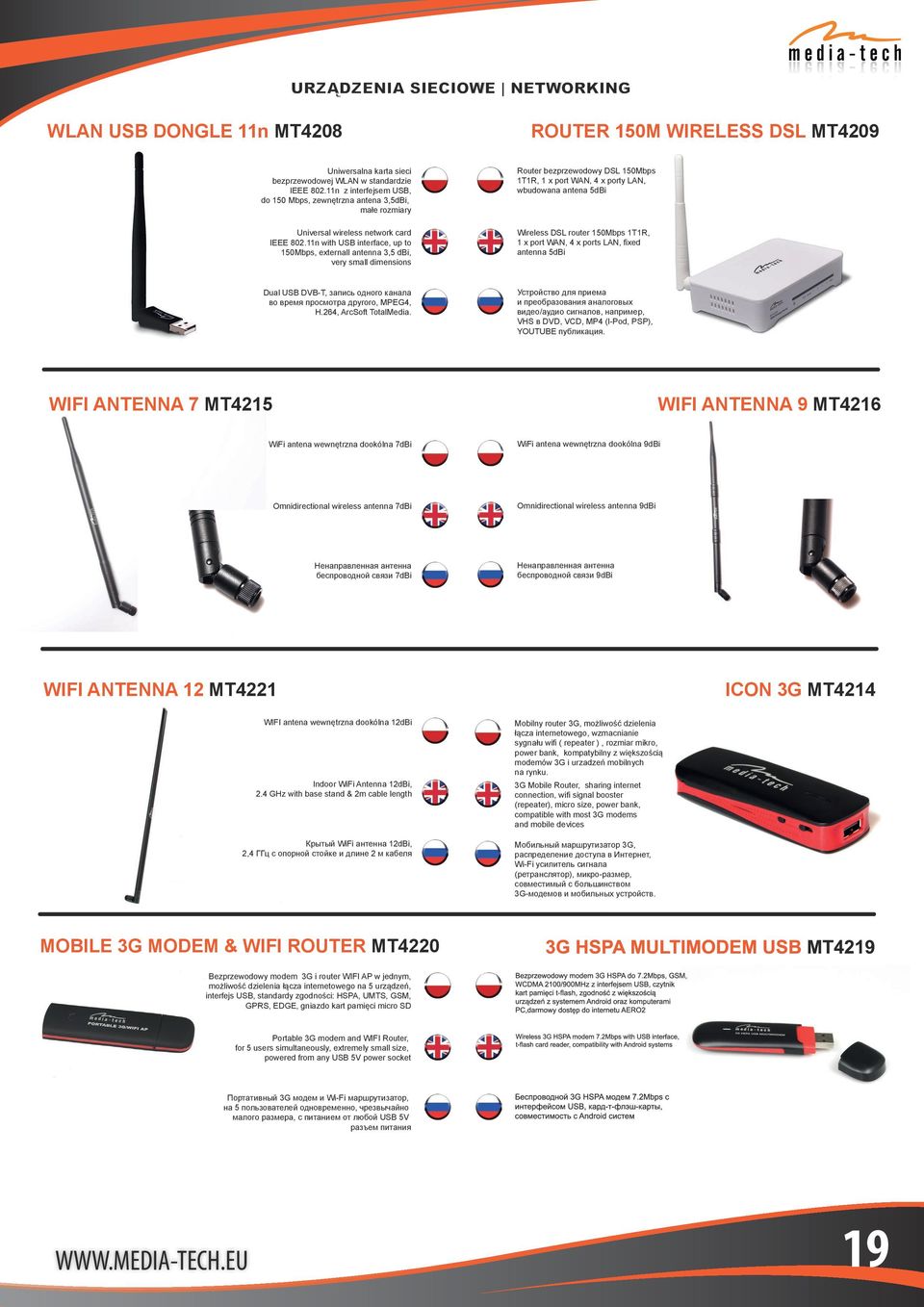 11n with USB interface, up to 150Mbps, externall antenna 3,5 dbi, very small dimensions Router bezprzewodowy DSL 150Mbps 1T1R, 1 x port WAN, 4 x porty LAN, wbudowana antena 5dBi Wireless DSL router