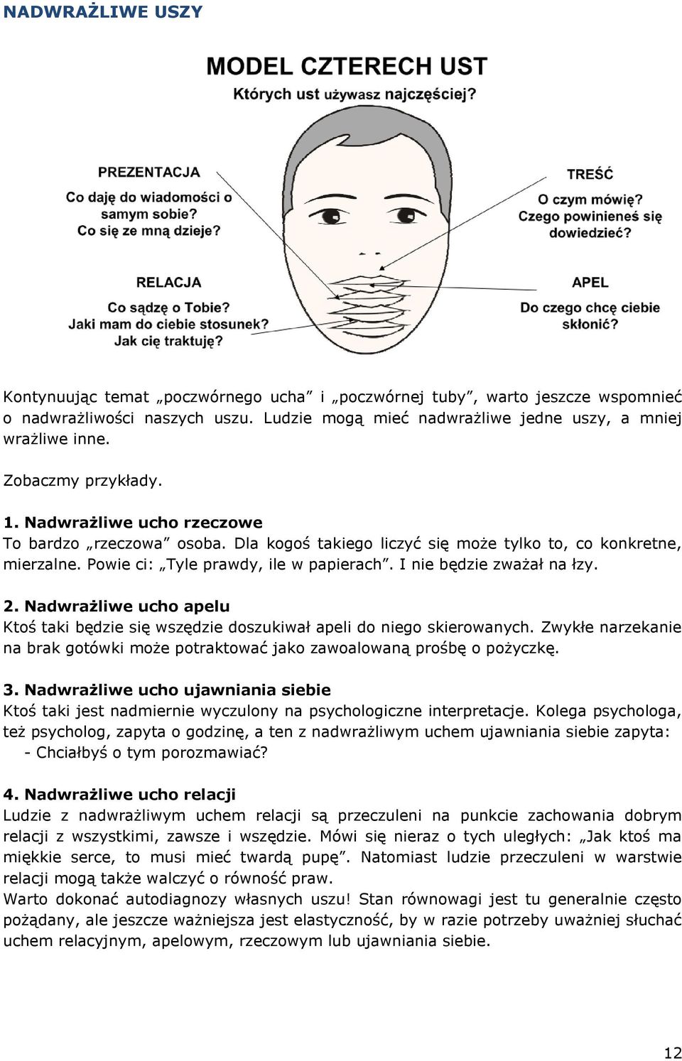 I nie będzie zważał na łzy. 2. Nadwrażliwe ucho apelu Ktoś taki będzie się wszędzie doszukiwał apeli do niego skierowanych.