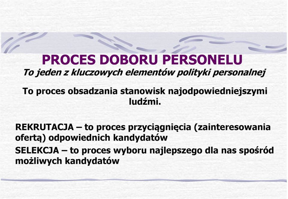 REKRUTACJA to proces przyciągnięcia (zainteresowania ofertą) odpowiednich