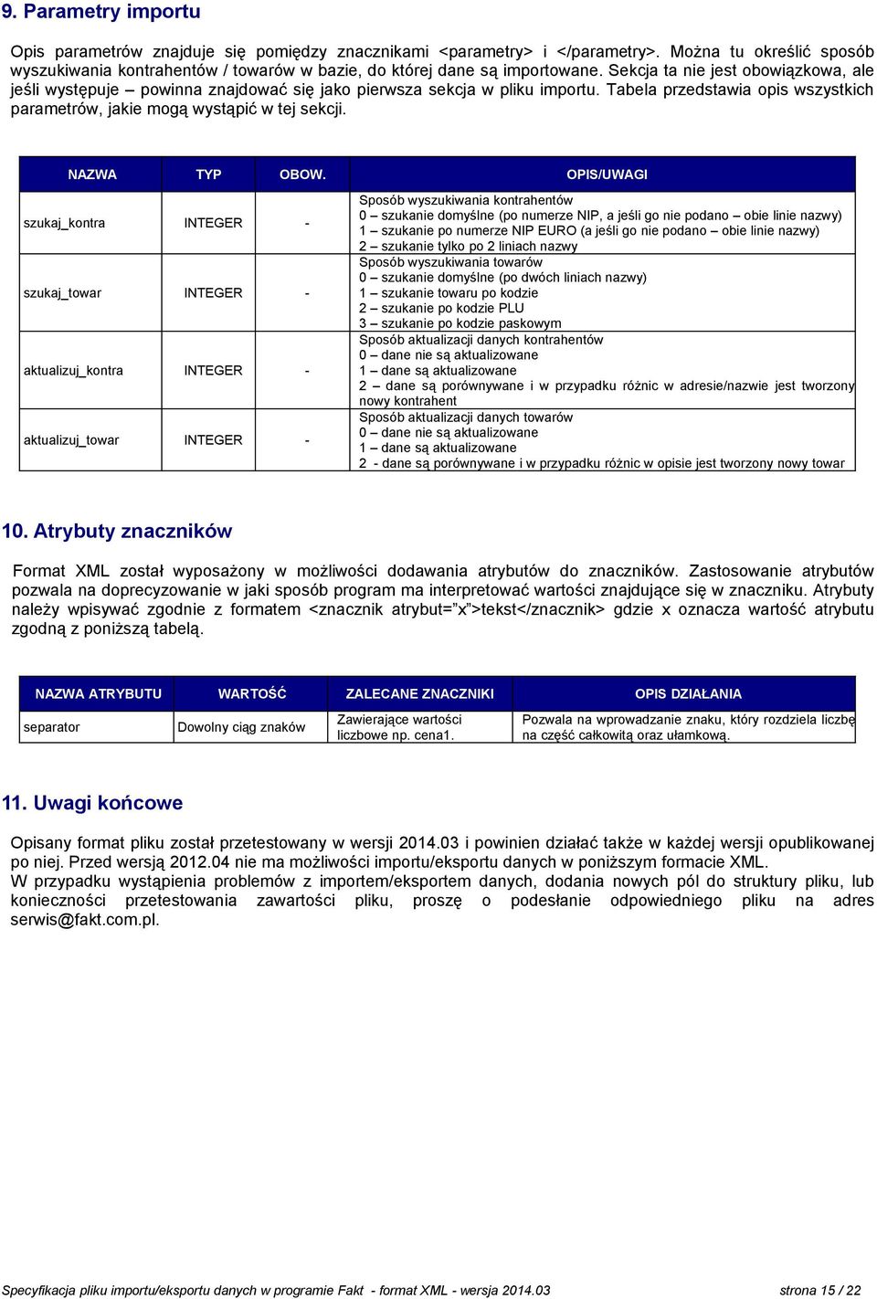 szukaj_kontra INTEGER - szukaj_towar INTEGER - aktualizuj_kontra INTEGER - aktualizuj_towar INTEGER - Sposób wyszukiwania kontrahentów 0 szukanie domyślne (po numerze NIP, a jeśli go nie podano obie