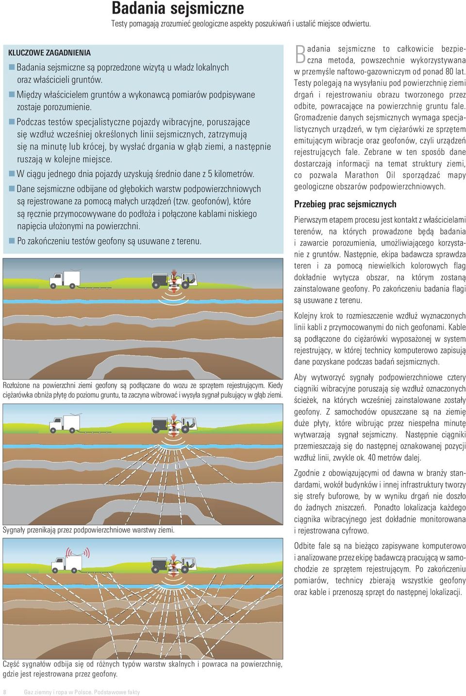 Podczas testów specjalistyczne pojazdy wibracyjne, poruszające się wzdłuż wcześniej określonych linii sejsmicznych, zatrzymują się na minutę lub krócej, by wysłać drgania w głąb ziemi, a następnie