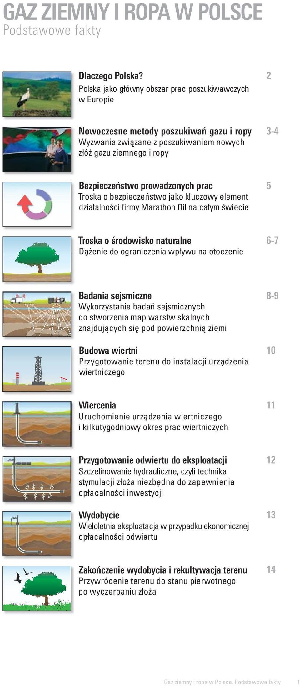 prac Troska o bezpieczeństwo jako kluczowy element działalności firmy Marathon Oil na całym świecie 5 Troska o środowisko naturalne Dążenie do ograniczenia wpływu na otoczenie 6-7 Badania sejsmiczne