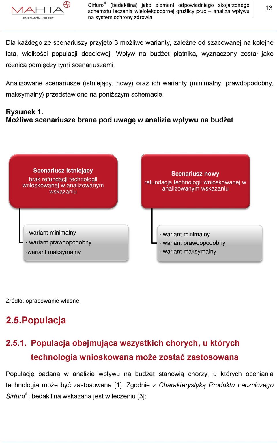 Analizowane scenariusze (istniejący, nowy) oraz ich warianty (minimalny, prawdopodobny, maksymalny) przedstawiono na poniższym schemacie. Rysunek 1.