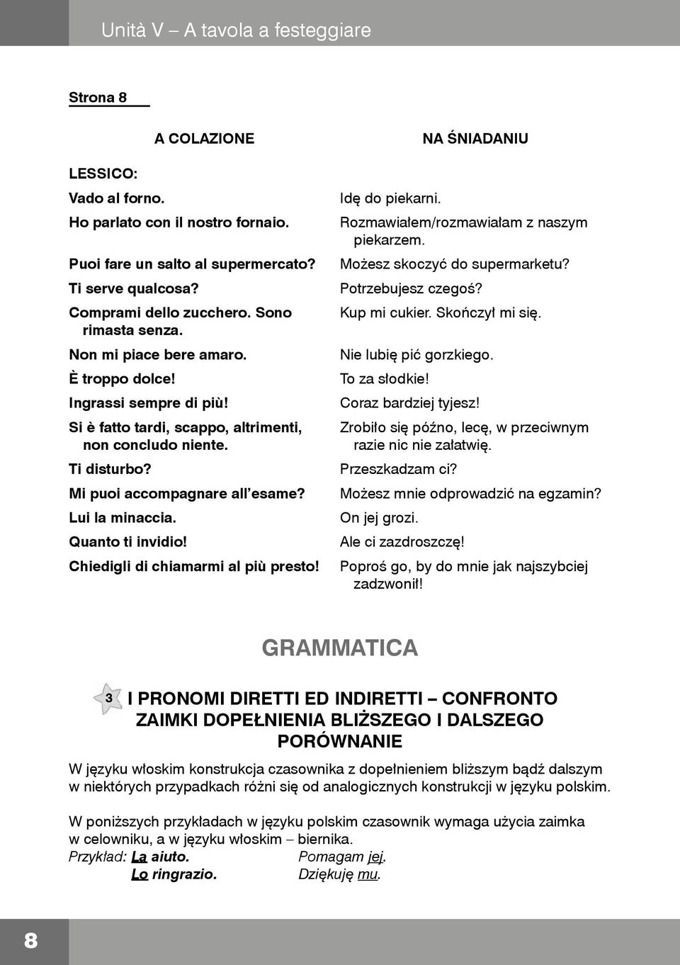 Quanto ti invidio! Chiedigli di chiamarmi al più presto! Idę do piekarni. NA ŚNIADANIU Rozmawiałem/rozmawiałam z naszym piekarzem. Możesz skoczyć do supermarketu? Potrzebujesz czegoś? Kup mi cukier.