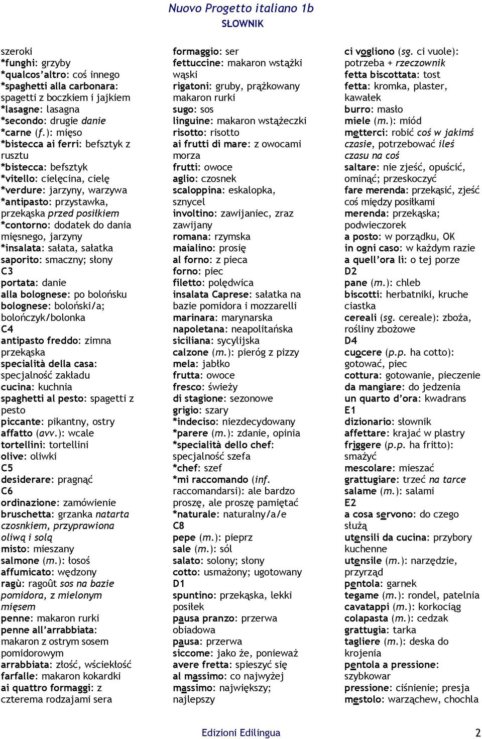 mięsnego, jarzyny *insalata: sałata, sałatka saporito: smaczny; słony C3 portata: danie alla bolognese: po bolońsku bolognese: boloński/a; bolończyk/bolonka C4 antipasto freddo: zimna przekąska