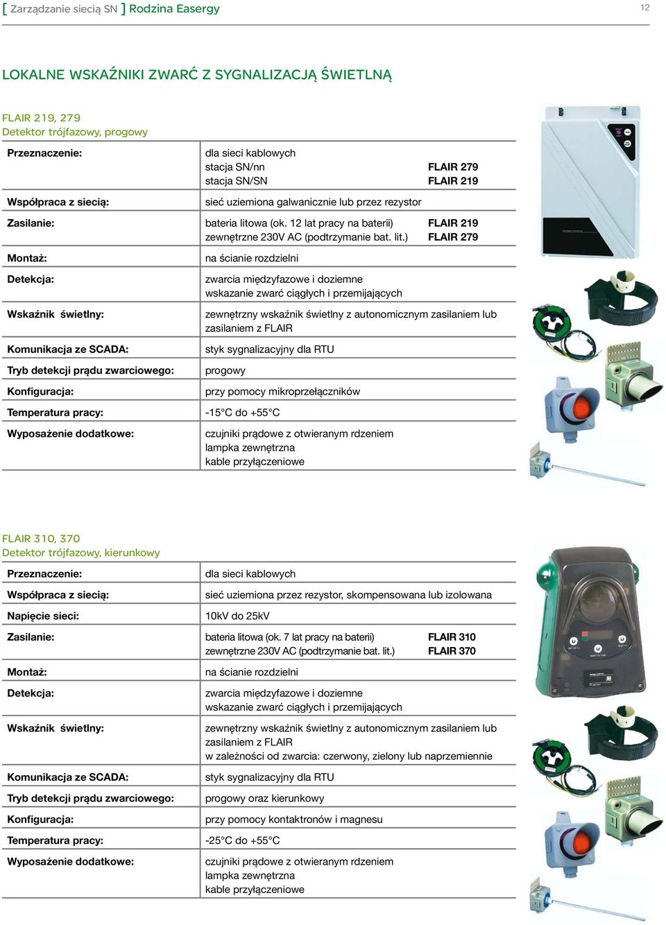 wa (ok. 12 lat pracy na baterii) FLAIR 219 zewnętrzne 230V AC (podtrzymanie bat. lit.