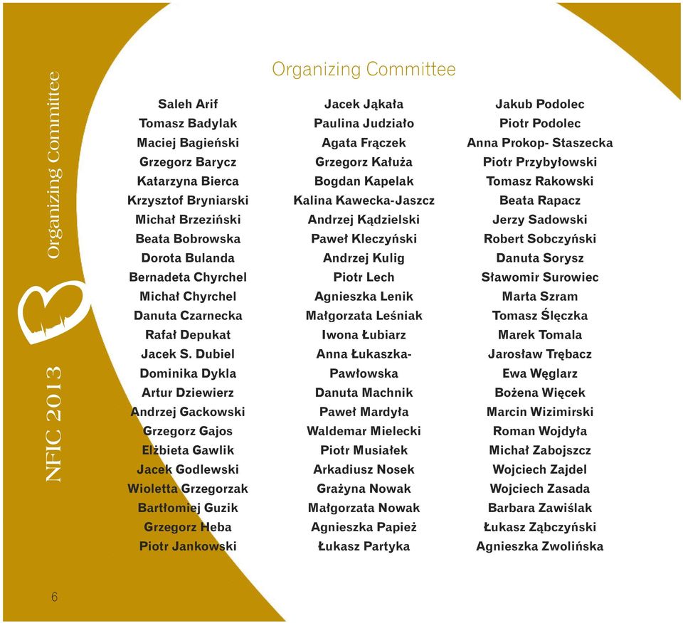 Dubiel Dominika Dykla Artur Dziewierz Andrzej Gackowski Grzegorz Gajos Elżbieta Gawlik Jacek Godlewski Wioletta Grzegorzak Bartłomiej Guzik Grzegorz Heba Piotr Jankowski Organizing Committee Jacek