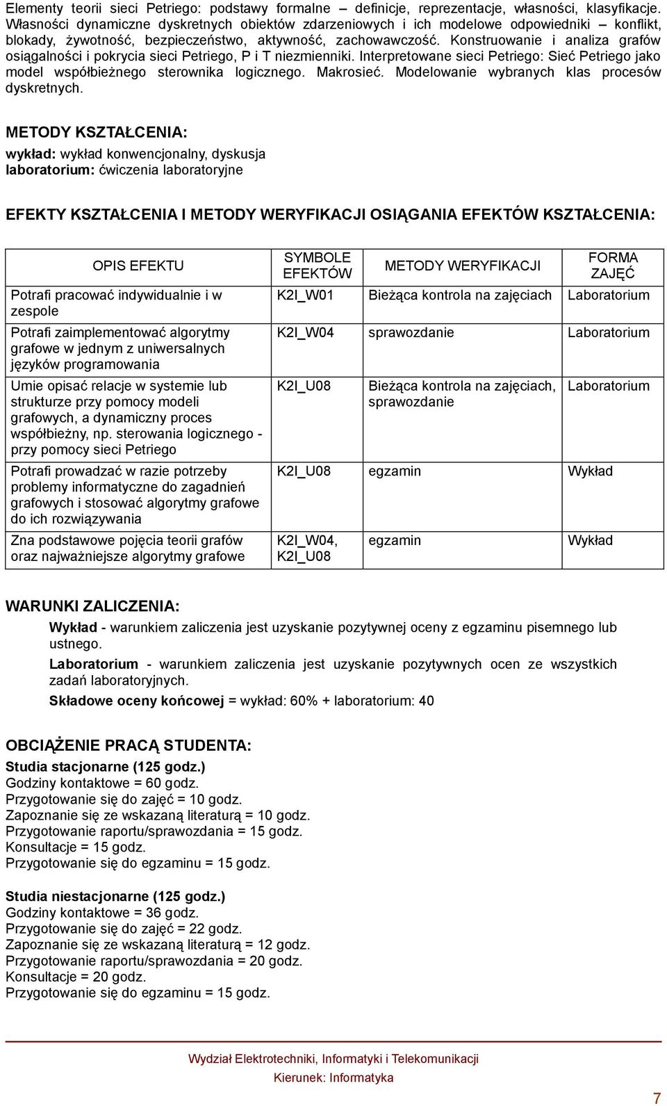 Konstruowanie i analiza grafów osiągalności i pokrycia sieci Petriego, P i T niezmienniki. Interpretowane sieci Petriego: Sieć Petriego jako model współbieżnego sterownika logicznego. Makrosieć.