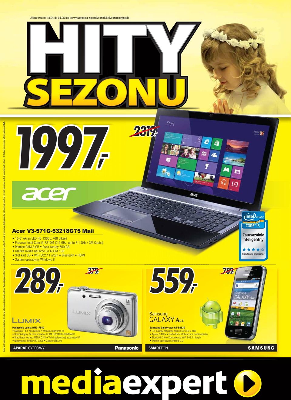 Akcja trwa od 18.04 do 04.05 lub do wyczerpania zapasów produktów promocyjnych. 2319, Acer V3-571G-53218G75 Maii 15.6 ekran LED HD 1366 x 768 pikseli Procesor Intel Core i5-3210m (2.5 GHz, up to 3.