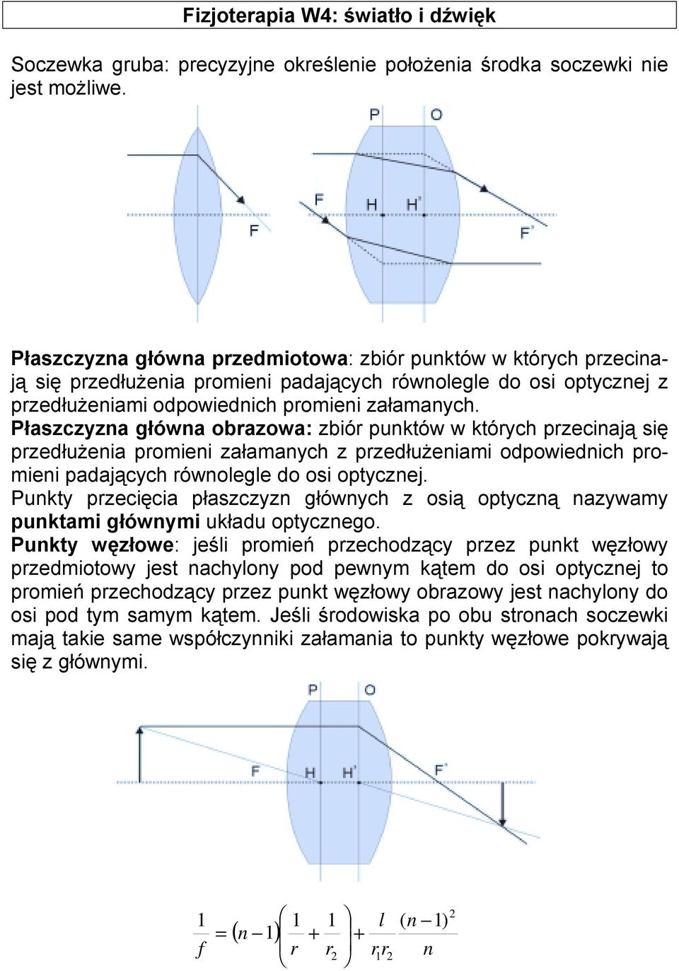 Płaszczyzna główna obrazowa: zbiór punktów w których przecinają się przedłużenia promieni załamanych z przedłużeniami odpowiednich promieni padających równolegle do osi optycznej.