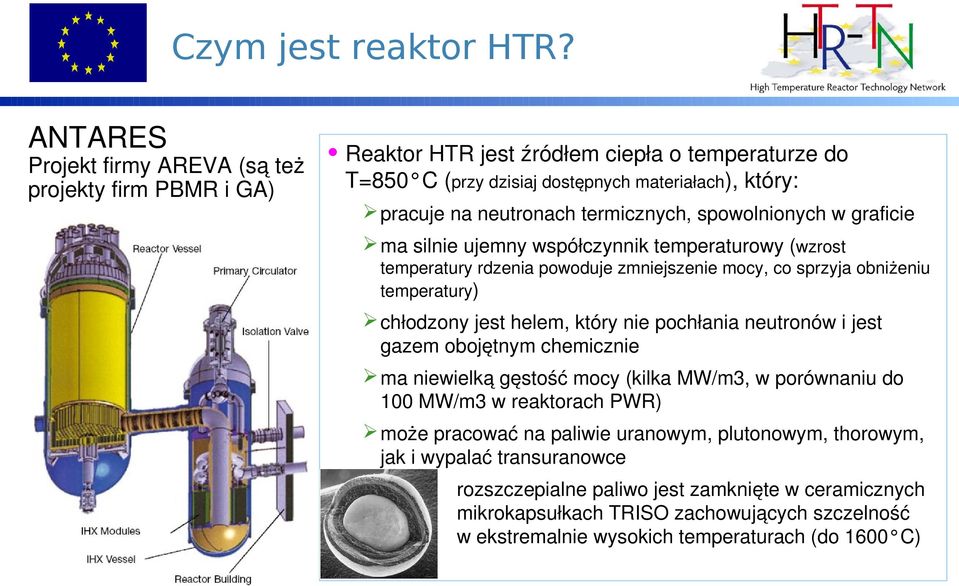 termicznych, spowolnionych w graficie ma silnie ujemny współczynnik temperaturowy (wzrost temperatury rdzenia powoduje zmniejszenie mocy, co sprzyja obniżeniu temperatury) chłodzony jest helem,