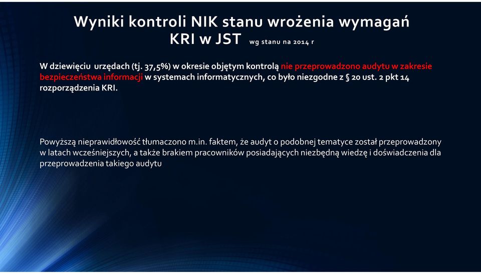 było niezgodne z 20 ust. 2 pkt 14 rozporządzenia KRI. Powyższą nieprawidłowość tłumaczono m.in.