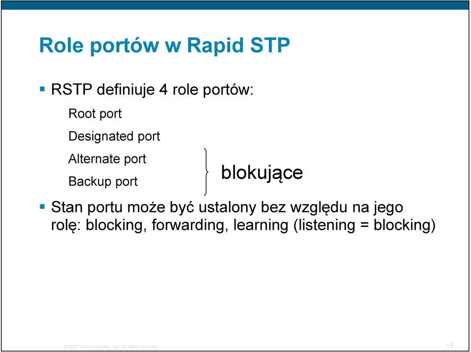 być ustalony bez względu na jego rolę: blocking, forwarding,