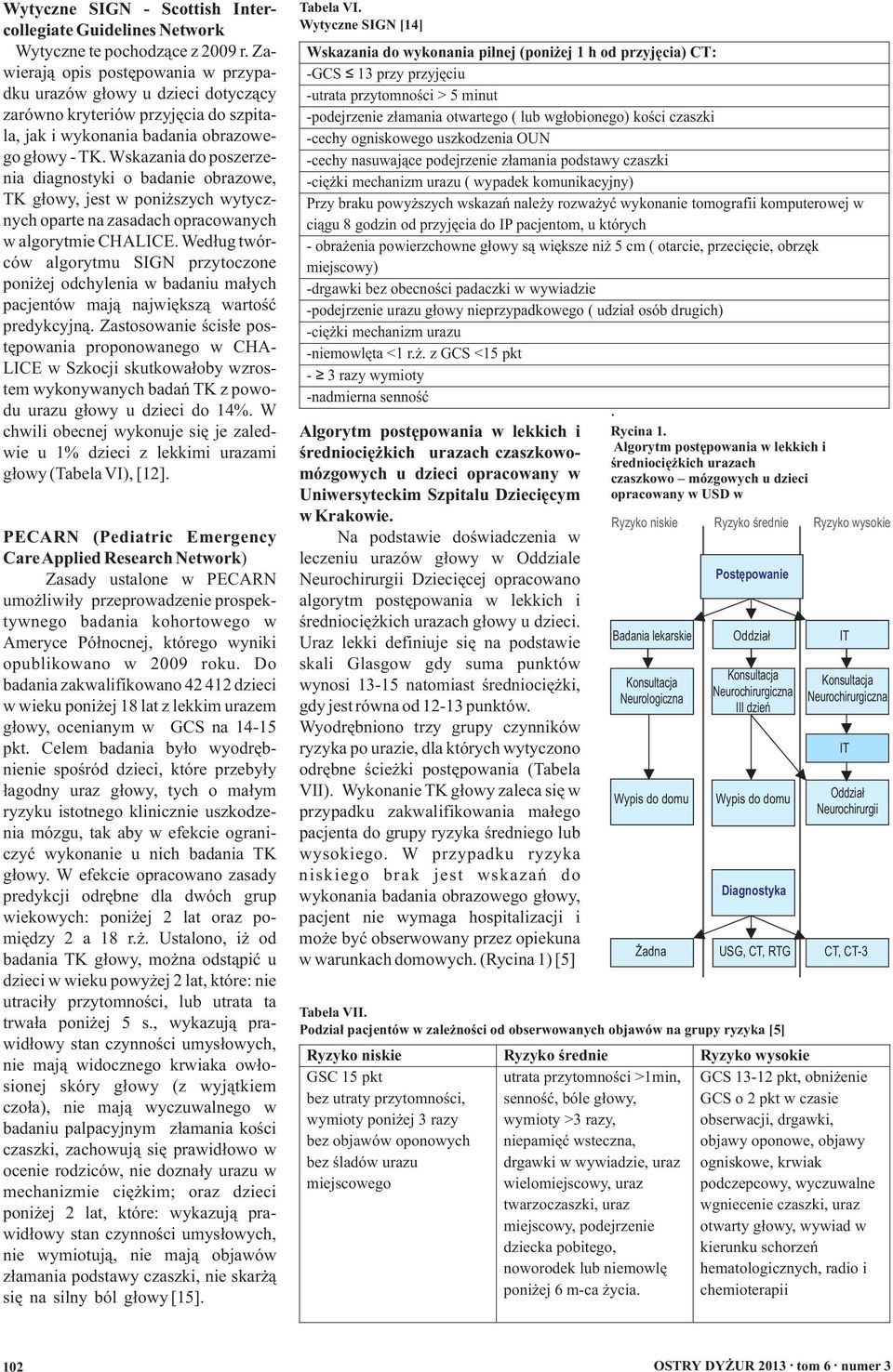 Wskazania do poszerzenia diagnostyki o badanie obrazowe, TK głowy, jest w poniższych wytycznych oparte na zasadach opracowanych w algorytmie CHALICE.