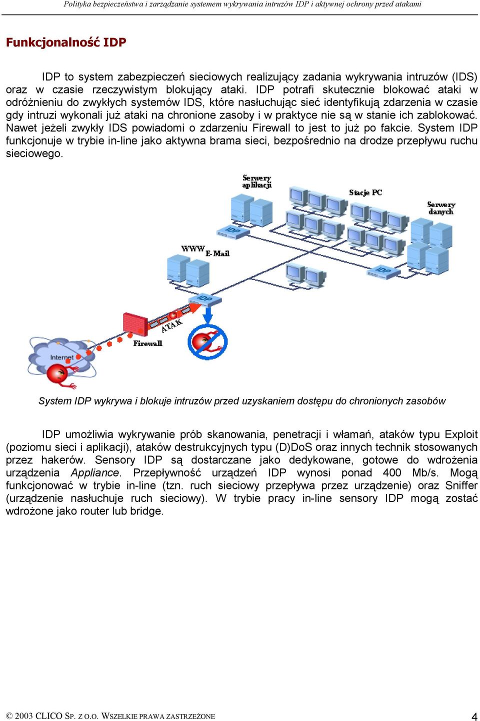 nie są w stanie ich zablokować. Nawet jeżeli zwykły IDS powiadomi o zdarzeniu Firewall to jest to już po fakcie.