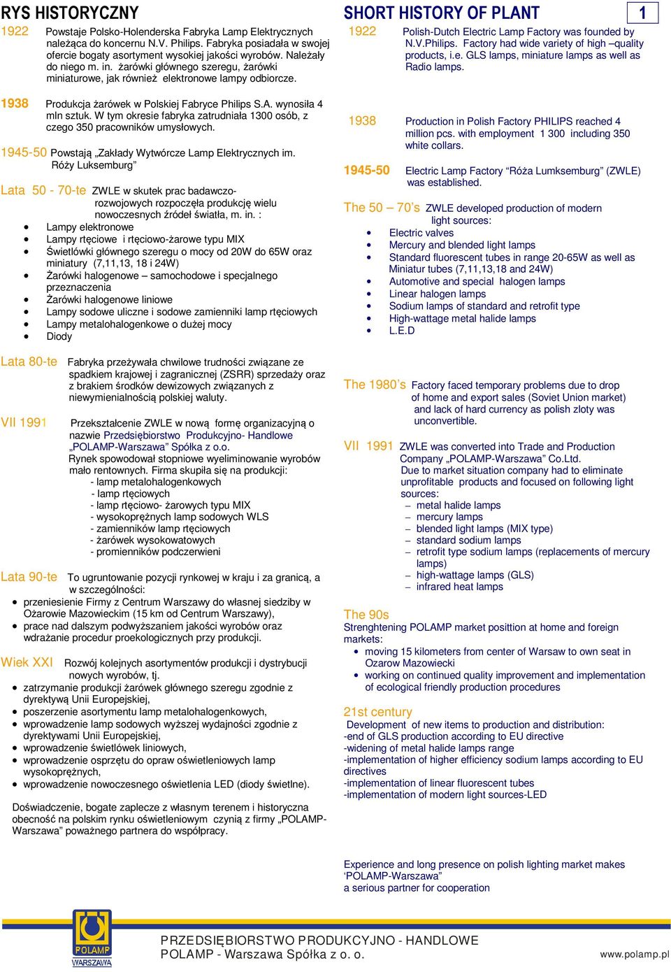 1922 Polish-Dutch Electric Lamp Factory was founded by.v.philips. Factory had wide variety of high quality products, i.e. GLS lamps, miniature lamps as well as dio lamps.