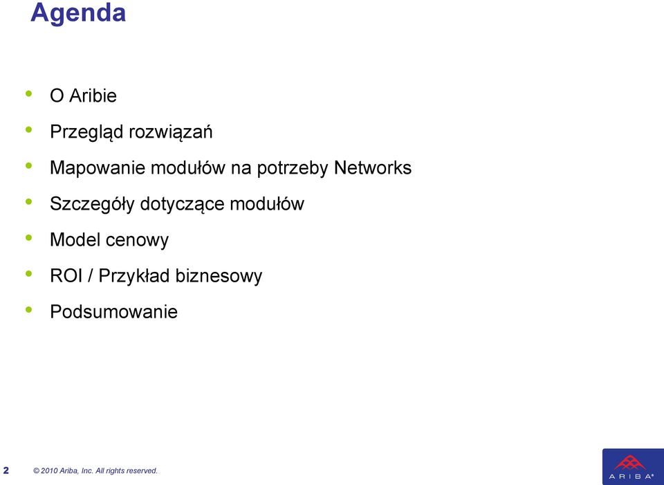 dotyczące modułów Model cenowy ROI / Przykład