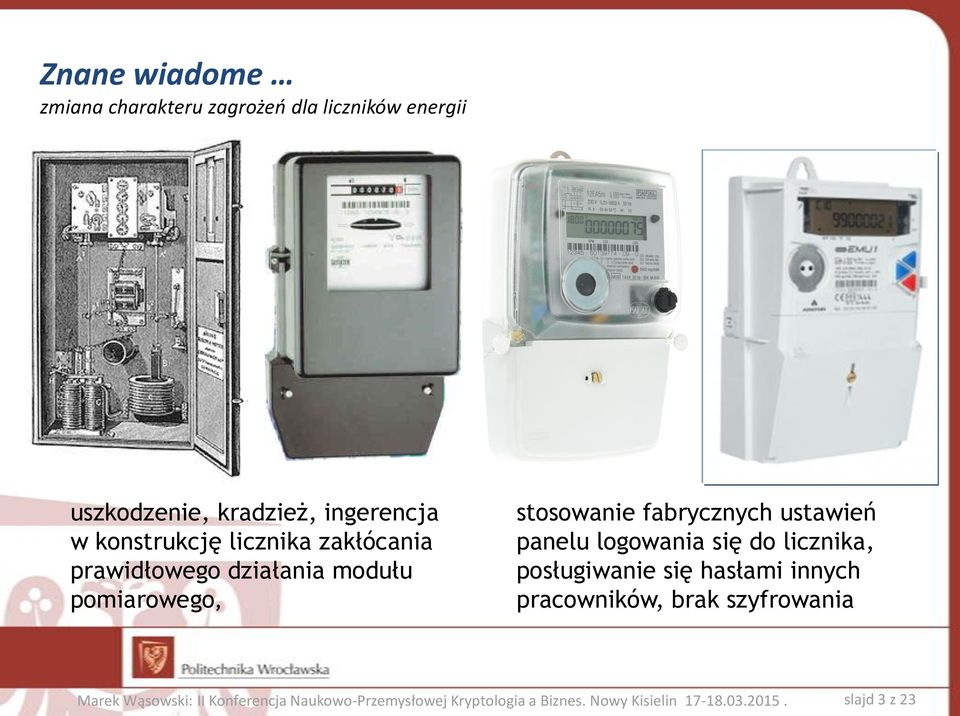 ustawień panelu logowania się do licznika, posługiwanie się hasłami innych pracowników, brak szyfrowania