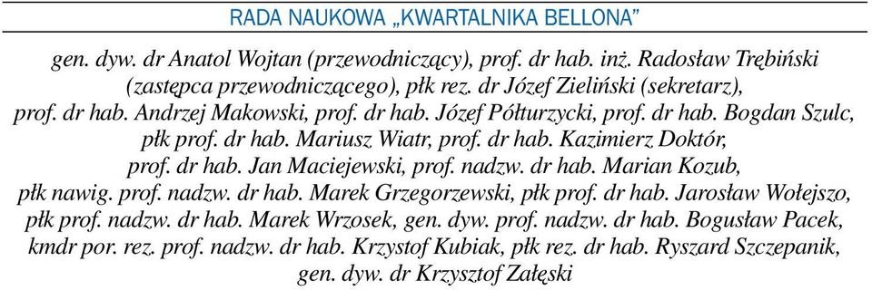 dr hab. Jan Maciejewski, prof. nadzw. dr hab. Marian Kozub, płk nawig. prof. nadzw. dr hab. Marek Grzegorzewski, płk prof. dr hab. Jarosław Wołejszo, płk prof. nadzw. dr hab. Marek Wrzosek, gen.