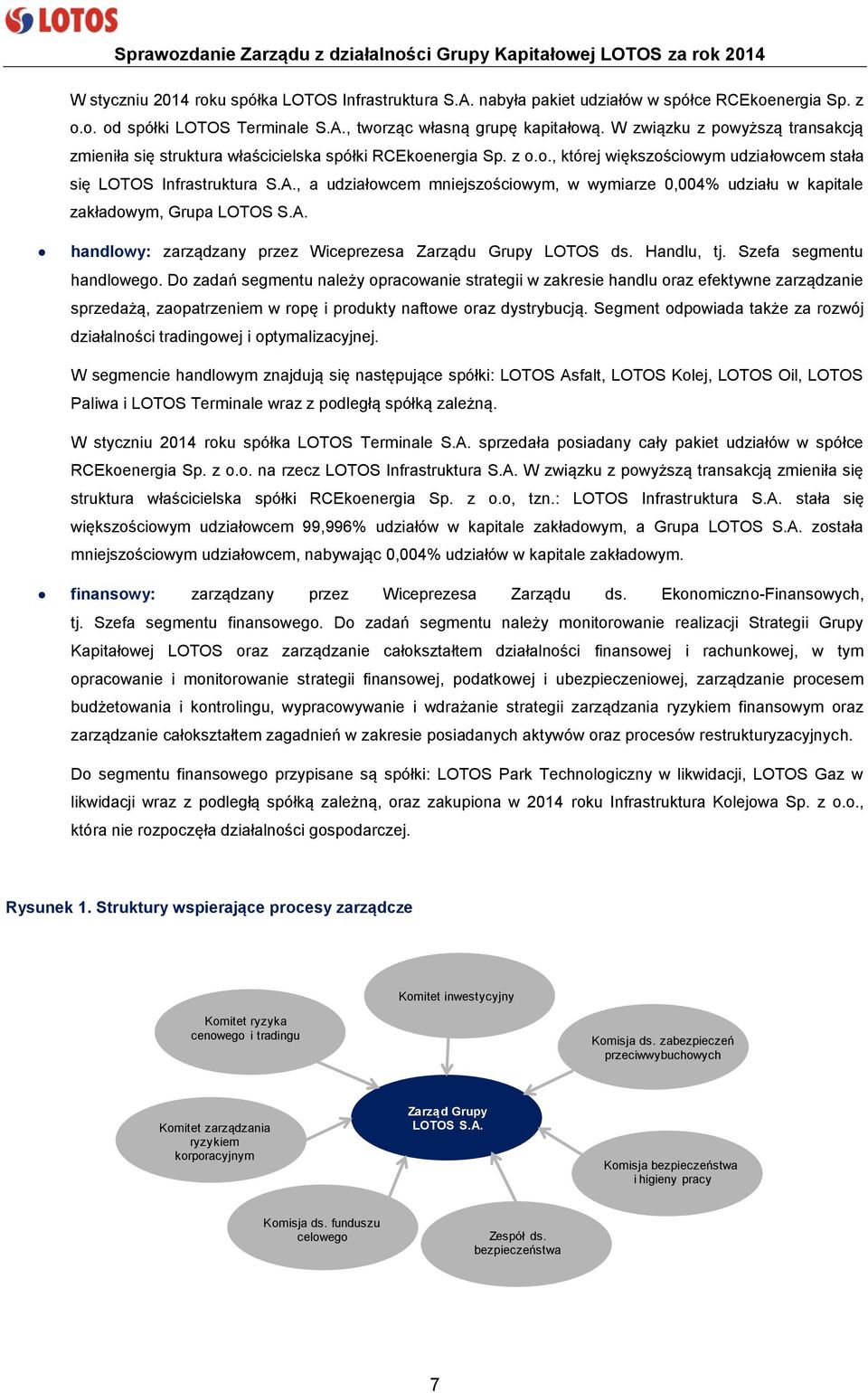 , a udziałowcem mniejszościowym, w wymiarze 0,004% udziału w kapitale zakładowym, Grupa LOTOS S.A. handlowy: zarządzany przez Wiceprezesa Zarządu Grupy LOTOS ds. Handlu, tj. Szefa segmentu handlowego.