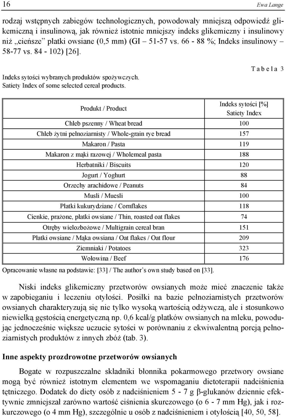 T a b e l a 3 Produkt / Product Indeks sytości [%] Satiety Index Chleb pszenny / Wheat bread 100 Chleb żytni pełnoziarnisty / Whole-grain rye bread 157 Makaron / Pasta 119 Makaron z mąki razowej /