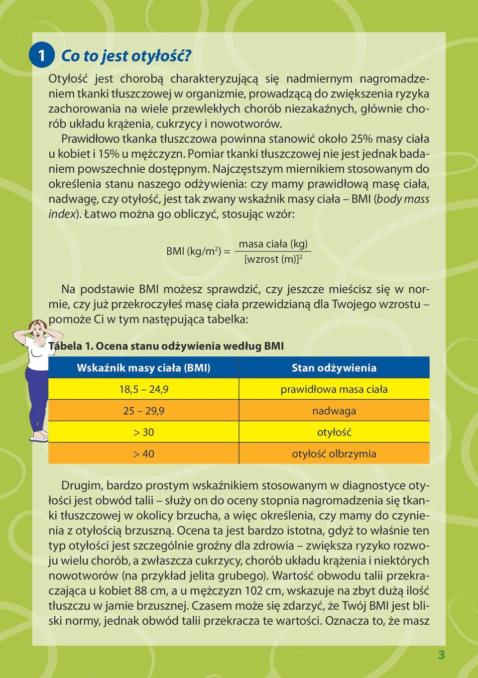 chorób układu krążenia, cukrzycy i nowotworów. Prawidłowo tkanka tłuszczowa powinna stanowić około 25% masy ciała u kobiet i 15% u mężczyzn.