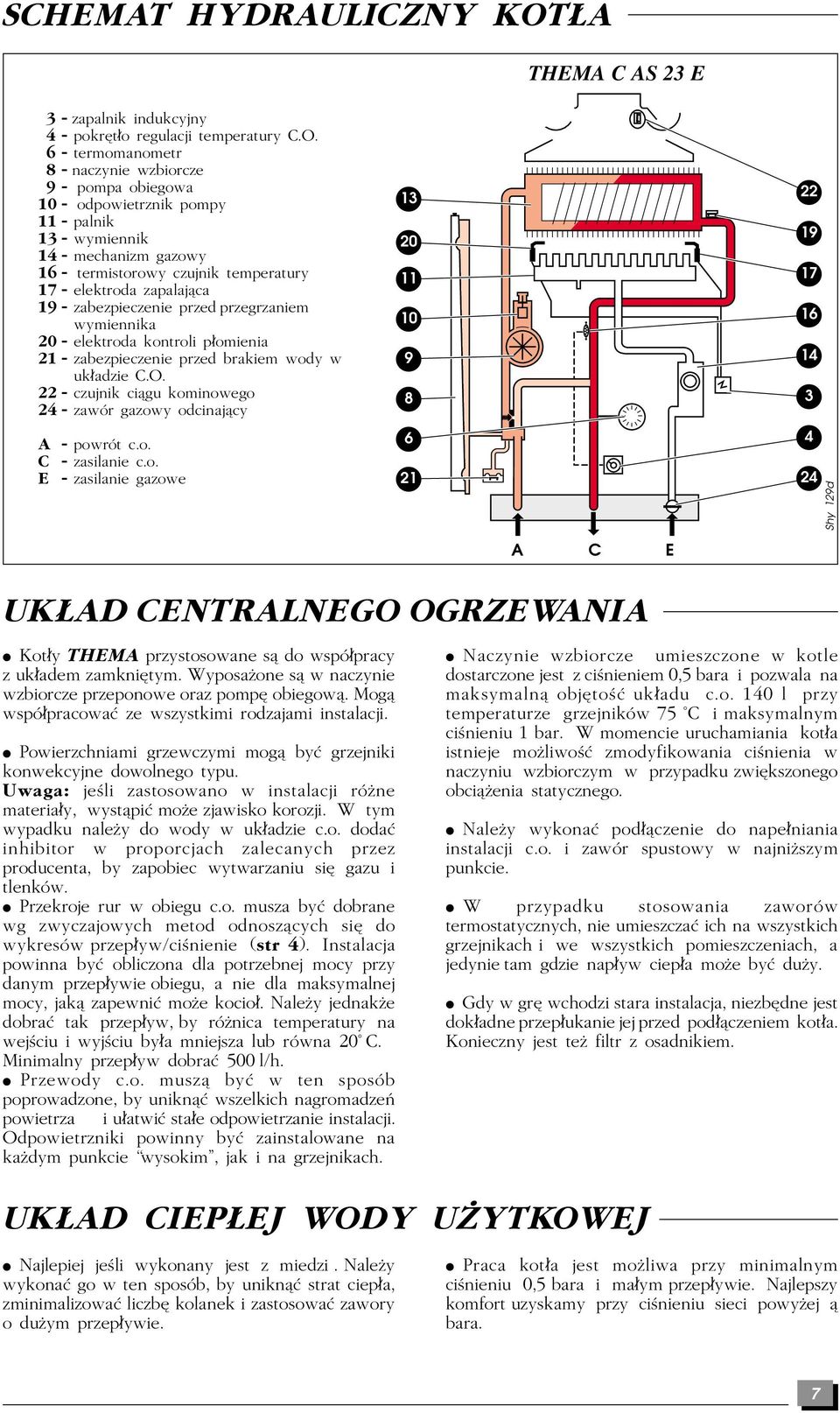 6-termomanometr 8- naczynie wzbiorcze 9- pompa obiegowa 10 - odpowietrznik pompy 11 - palnik 1 - wymiennik 1 - mechanizm gazowy 16 - termistorowy czujnik temperatury 17 - elektroda zapalajæca 19 -