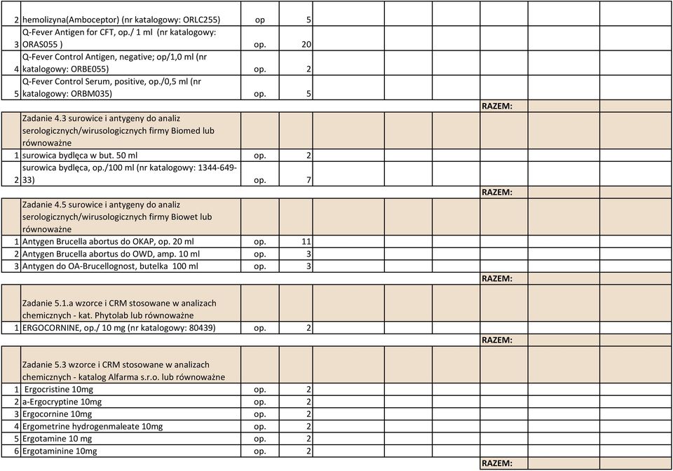 50 ml op. 2 surowica bydlęca, op./100 ml (nr katalogowy: 1344-649- 2 33) op. 7 Zadanie 4.