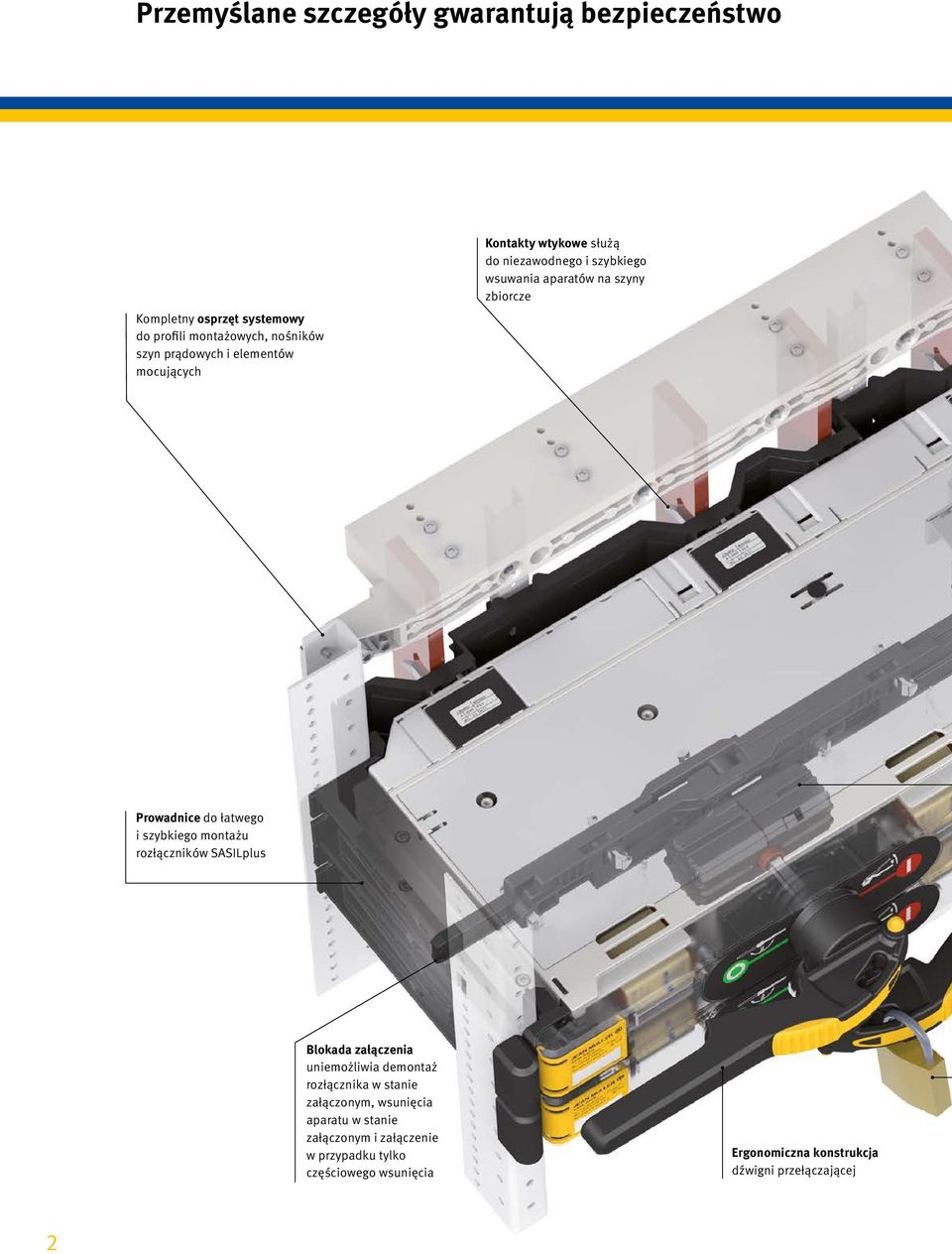 łatwego i szybkiego montażu rozłączników SASILplus Blokada załączenia uniemożliwia demontaż rozłącznika w stanie załączonym,