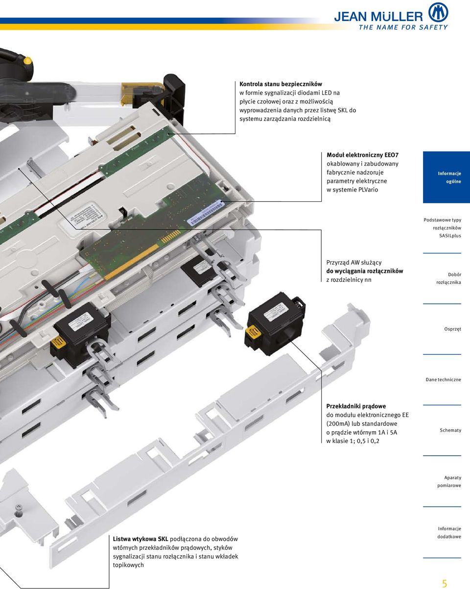 rozłączników z rozdzielnicy nn Dobór rozłącznika Osprzęt Dane techniczne Przekładniki prądowe do modułu elektronicznego EE (200mA) lub standardowe o prądzie wtórnym 1A i 5A w klasie 1;