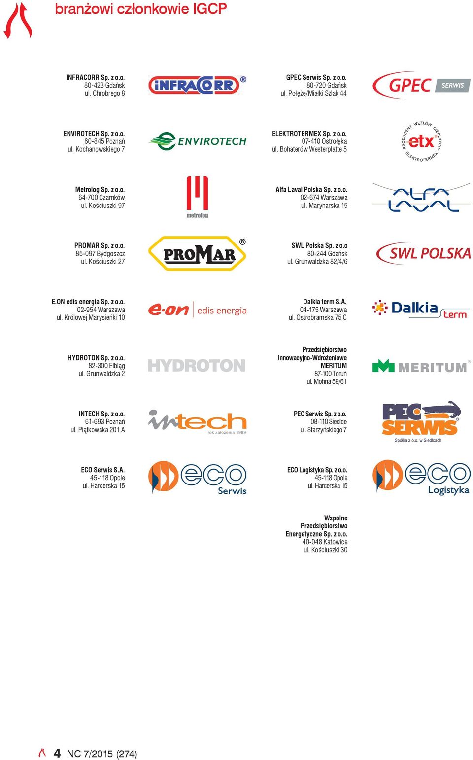 Marynarska 15 PROMAR Sp. z o.o. 85-097 Bydgoszcz ul. Kościuszki 27 SWL Polska Sp. z o.o 80-244 Gdańsk ul. Grunwaldzka 82/4/6 E.ON edis energia Sp. z o.o. 02-954 Warszawa ul.