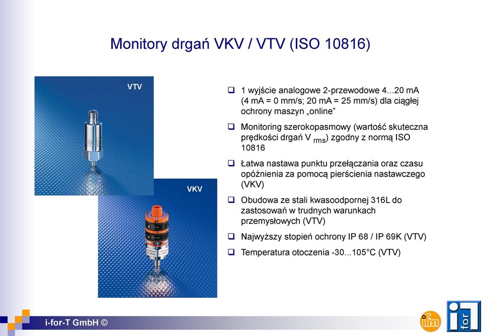 drgań V rms ) zgodny z normą ISO 10816 Łatwa nastawa punktu przełączania oraz czasu opóźnienia za pomocą pierścienia nastawczego