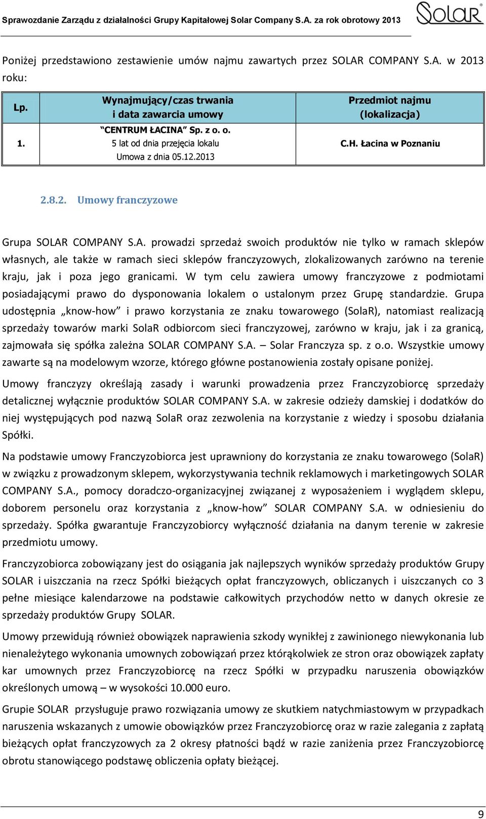 COMPANY S.A. prowadzi sprzedaż swoich produktów nie tylko w ramach sklepów własnych, ale także w ramach sieci sklepów franczyzowych, zlokalizowanych zarówno na terenie kraju, jak i poza jego granicami.