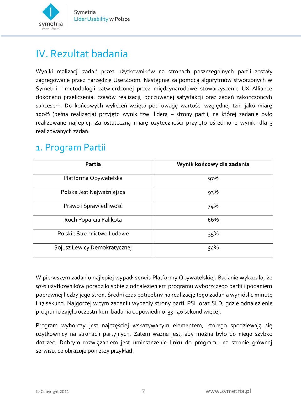 zadań zakończoncyh sukcesem. Do końcowych wyliczeń wzięto pod uwagę wartości względne, tzn. jako miarę 100% (pełna realizacja) przyjęto wynik tzw.