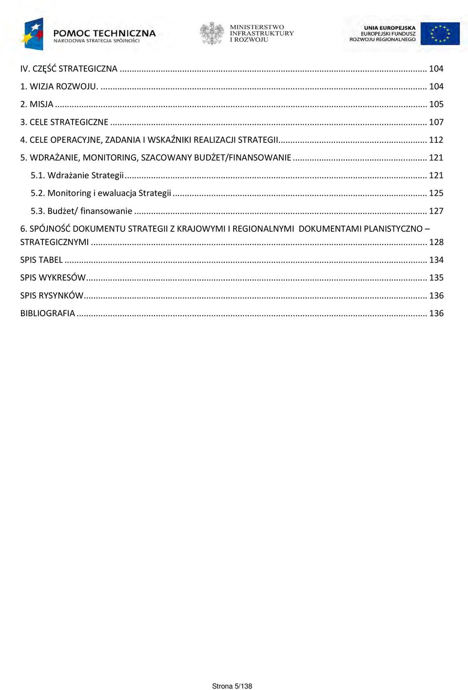 ..121 5.2. Monitoring i ewaluacja Strategii...125 5.3. Budżet/ finansowanie...127 6.