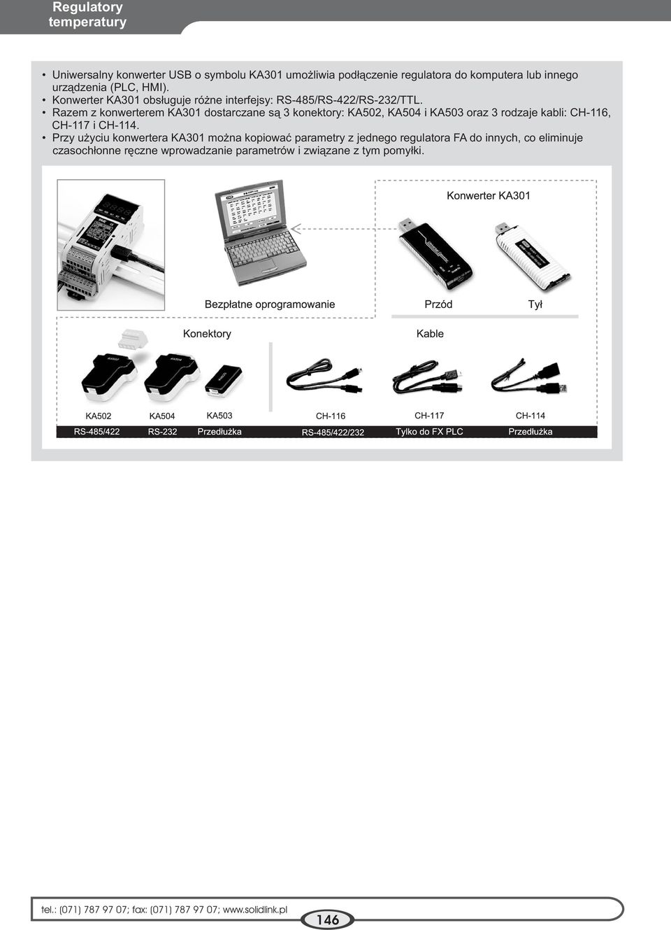 Razem z konwerterem KA301 dostarczane s¹ 3 konektory: KA502, KA504 i KA503 oraz 3 rodzaje kabli: CH-116, CH-117 i CH-114.