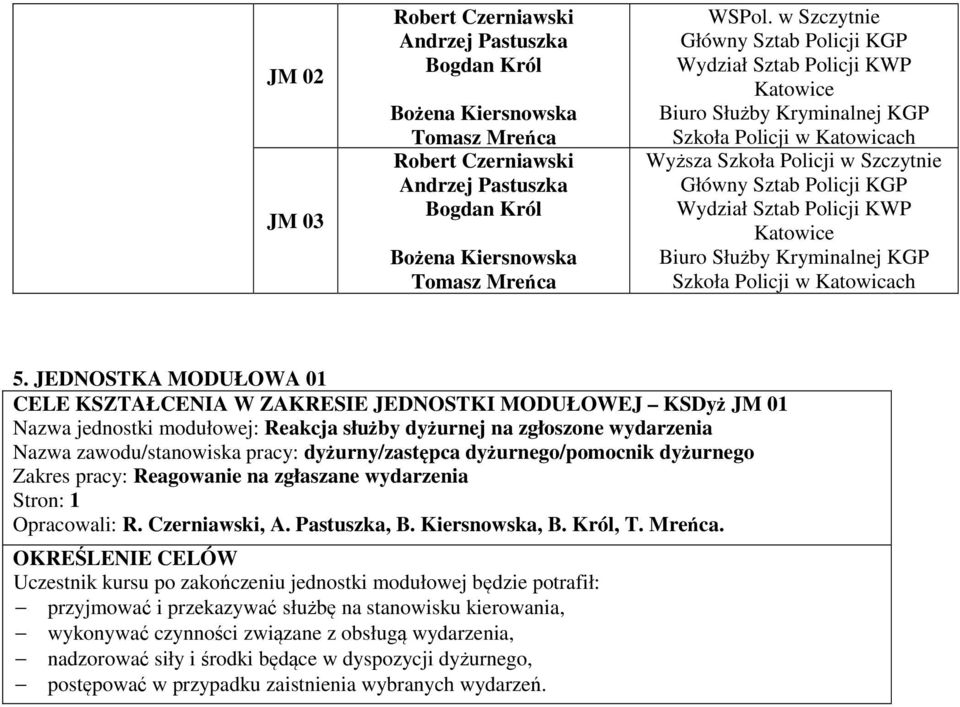 Sztab Policji KWP Katowice Biuro Służby Kryminalnej KGP Szkoła Policji w Katowicach 5.