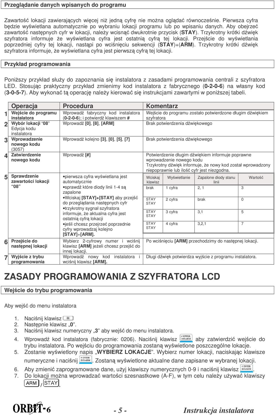 Trzykrotny krótki dwik szyfratora informuje e wywietlana cyfra jest ostatni cyfr tej lokacji. Przejcie do wywietlania poprzedniej cyfry tej lokacji, nastpi po wciniciu sekwencji (STAY)+(ARM).