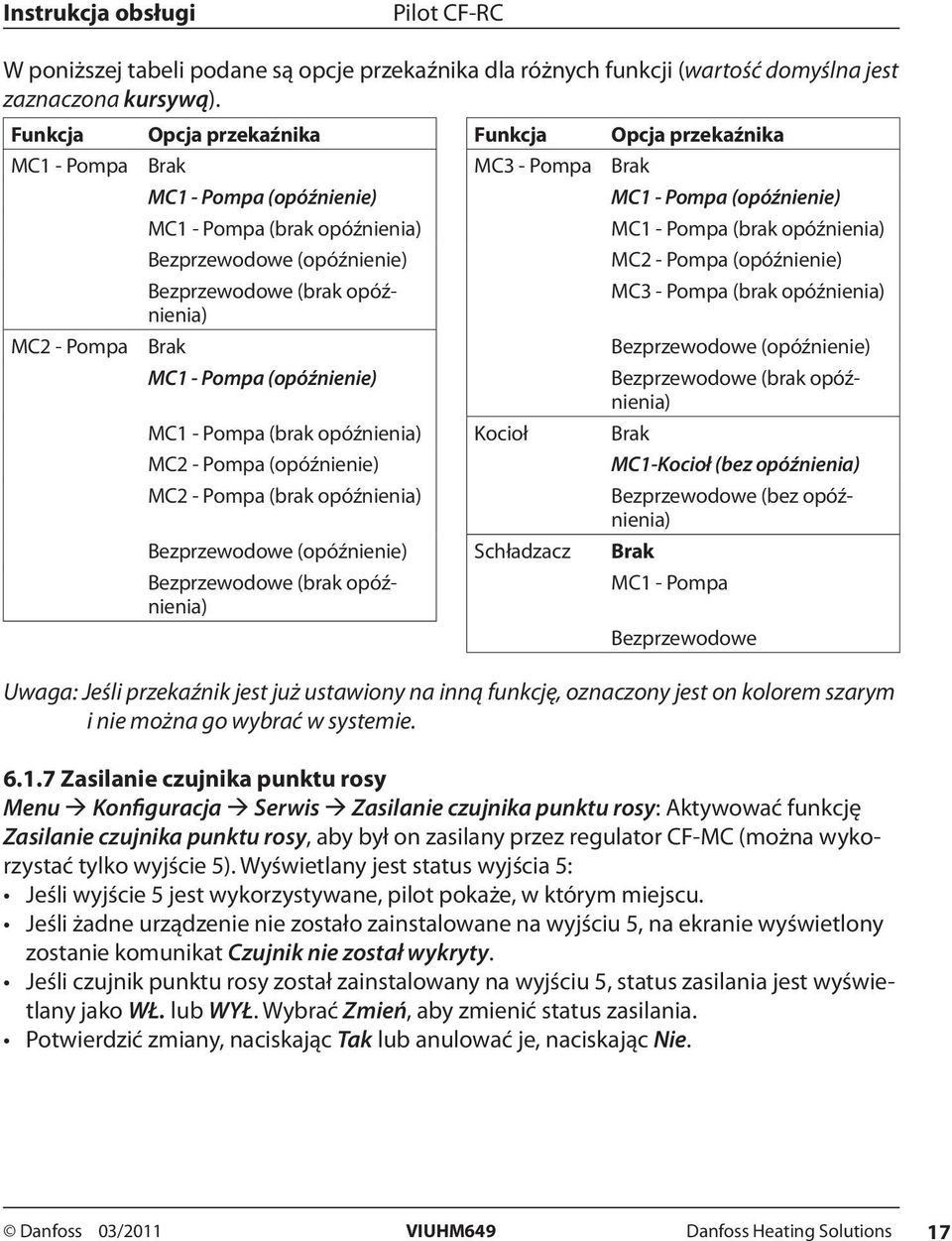 Bezprzewodowe (opóźnienie) MC2 - Pompa (opóźnienie) Bezprzewodowe (brak opóźnienia) MC3 - Pompa (brak opóźnienia) MC2 - Pompa Brak Bezprzewodowe (opóźnienie) MC1 - Pompa (opóźnienie) Bezprzewodowe