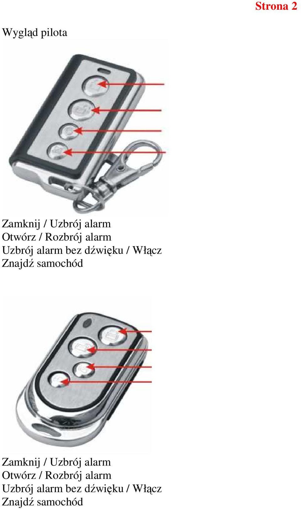 Znajdź samochód Zamknij / Uzbrój alarm Otwórz 