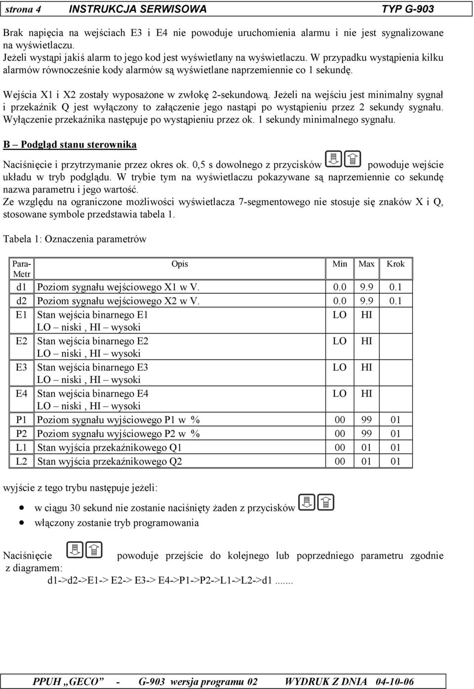 Wejścia X1 i X2 zostały wyposażone w zwłokę 2-sekundową. Jeżeli na wejściu jest minimalny sygnał i przekaźnik Q jest wyłączony to załączenie jego nastąpi po wystąpieniu przez 2 sekundy sygnału.