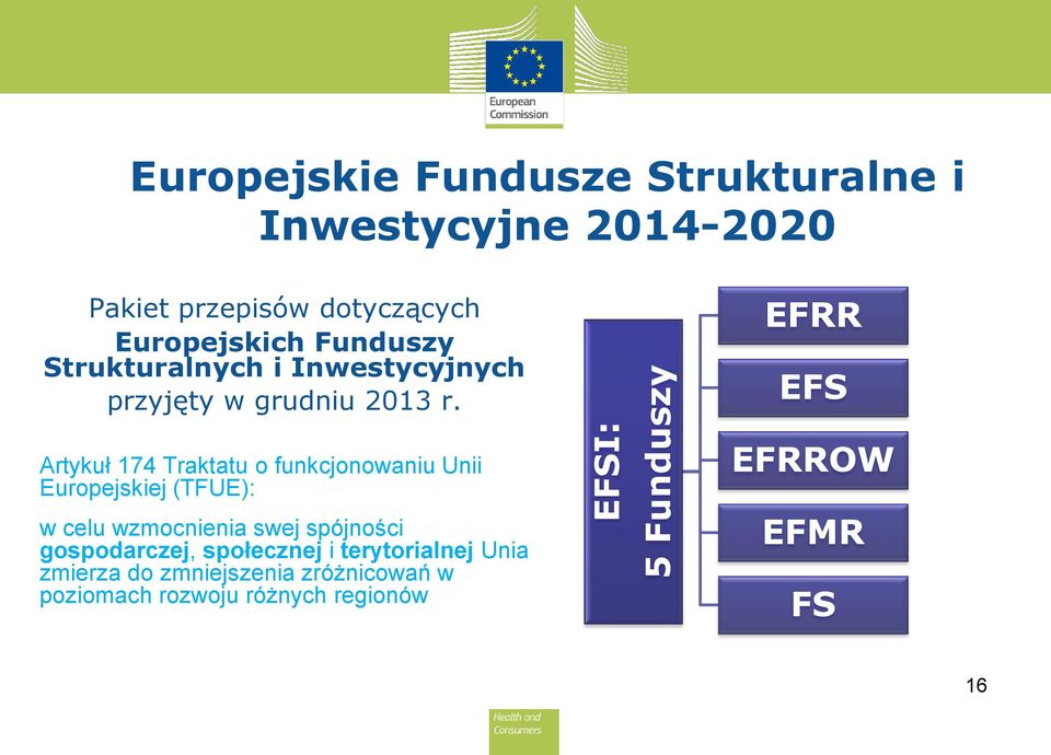EFRR EFS Artykuł 174 Traktatu o funkcjonowaniu Unii Europejskiej (TFUE): w celu wzmocnienia swej spójności