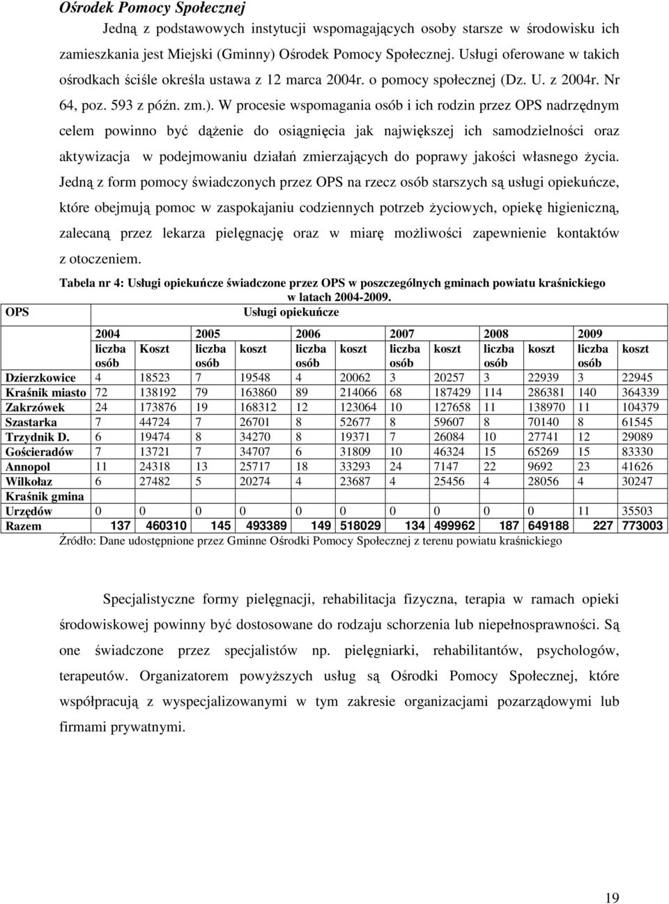 W procesie wspomagania osób i ich rodzin przez OPS nadrzędnym celem powinno być dążenie do osiągnięcia jak największej ich samodzielności oraz aktywizacja w podejmowaniu działań zmierzających do